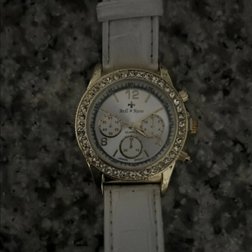 Bell & Ross White and Gold Chronograph Watch with Crystal Bezel